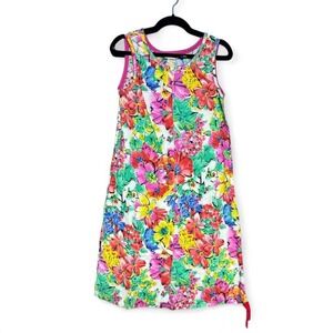 Vintage 1960s House Dress Women's Size Small Smart Time Pink Floral Cotton Shift